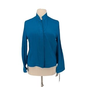 00678 Nygard Button Down Linen Shirt Blue 14 preppy coastal grandma Business